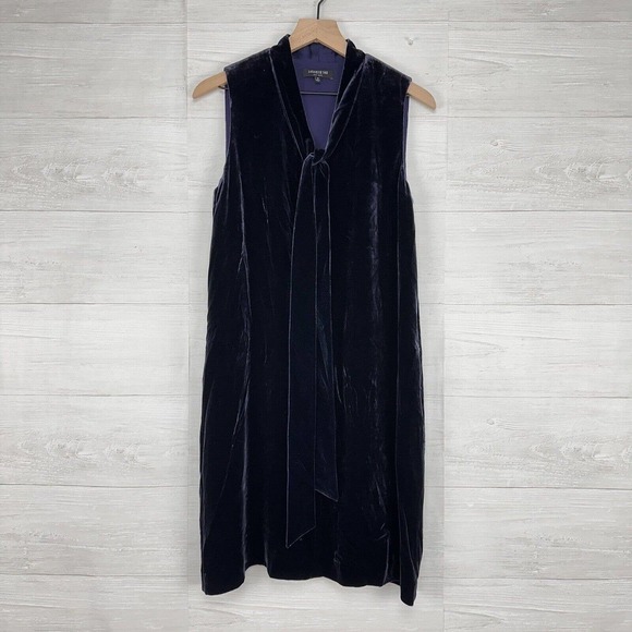 Lafayette 148 Ronan Sleeveless Tie-Neck Velvet Dress Medium Navy Blue V Neck - Picture 1 of 14